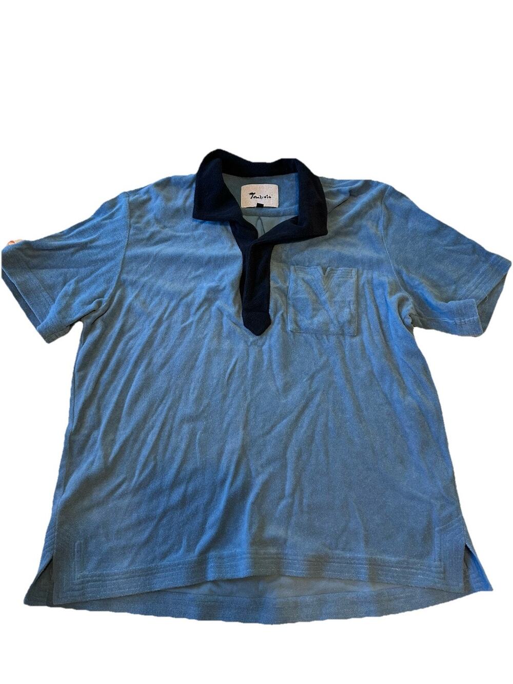 Tombolo Polo Shirt Mens Large Blue Terry Cloth Contrast Collar Beach Casual
